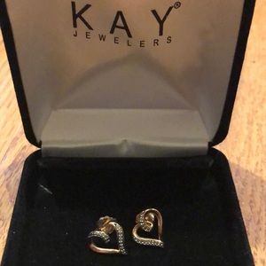Kay Jewelers 10K rose gold diamond heart earrings